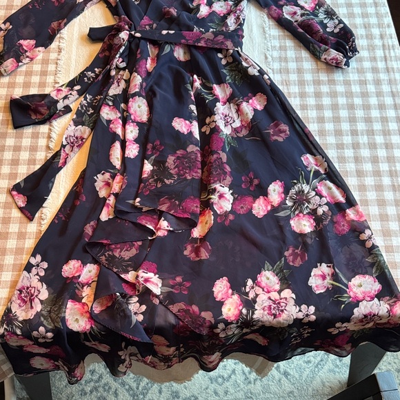 Eliza J Floral Wrap Dress - Black and Pink - Picture 2 of 6